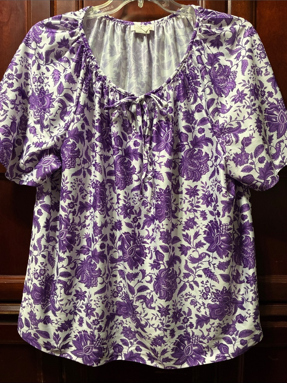 Vintage women’s Roamen’s 2X purple white flower short sleeve top